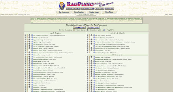 Ragtime piano web page
